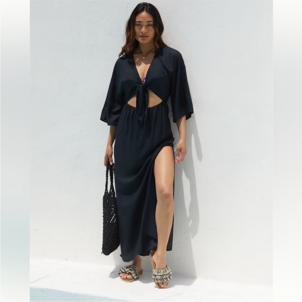 Anthropologie Tie Front Cover Up Dress | Black | Medium | NWT